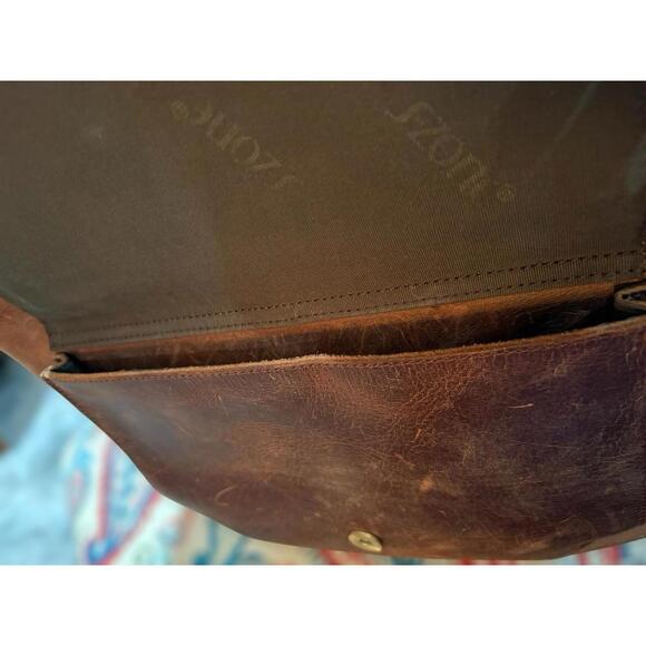 S Zone Bag Brown Distressed Cowhide Leather Briefcase Purse Rugged Satchel - Picture 3 of 11